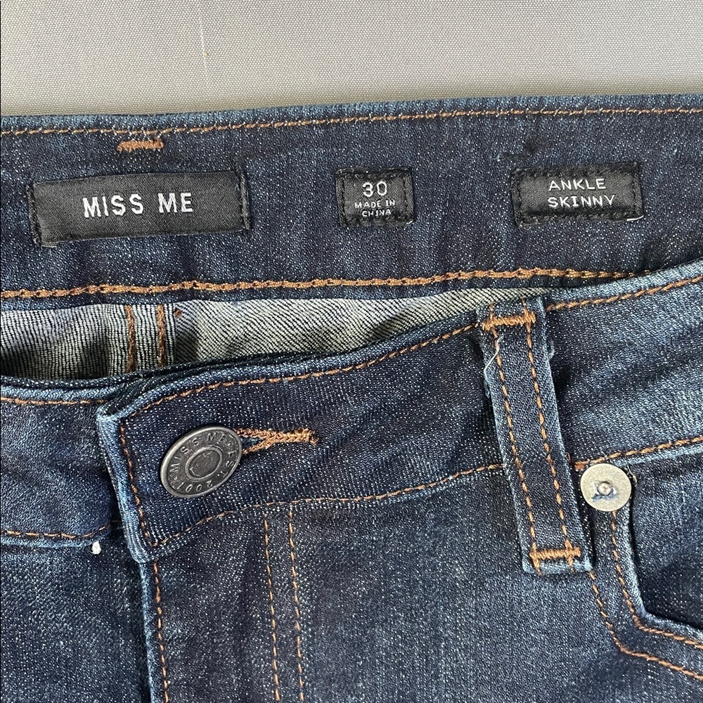 Miss Me Dark Wash High Waist Rhinestone Embellished Stretch Ankle Jeans | 30 - Picture 2 of 12